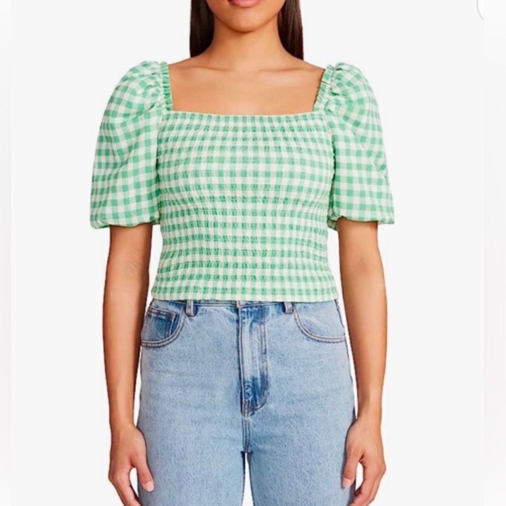 BB Dakota Steve Madden Keys To The Gingham Plaid Top Green Women’s XS